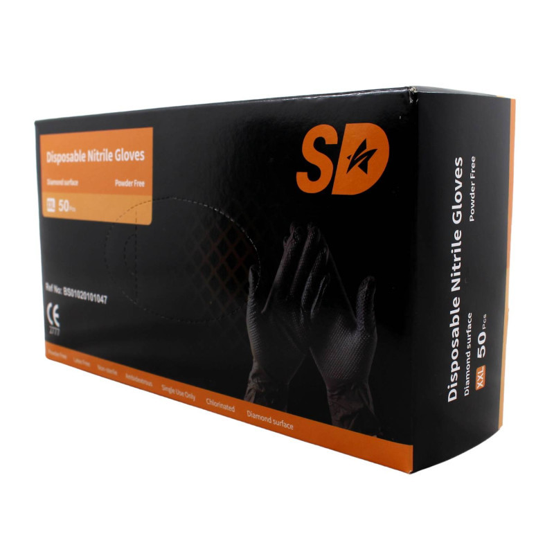 Nitrilové ochranné rukavice čierne SD grip - XXL 50ks