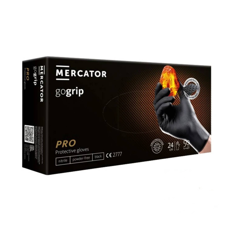 Nitrilové ochranné rukavice čierne Mercator gogrip PRO – L 50ks
