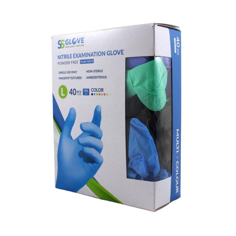 Nitrilové rukavice jednorázové SSGLOVE mix farieb L 40ks